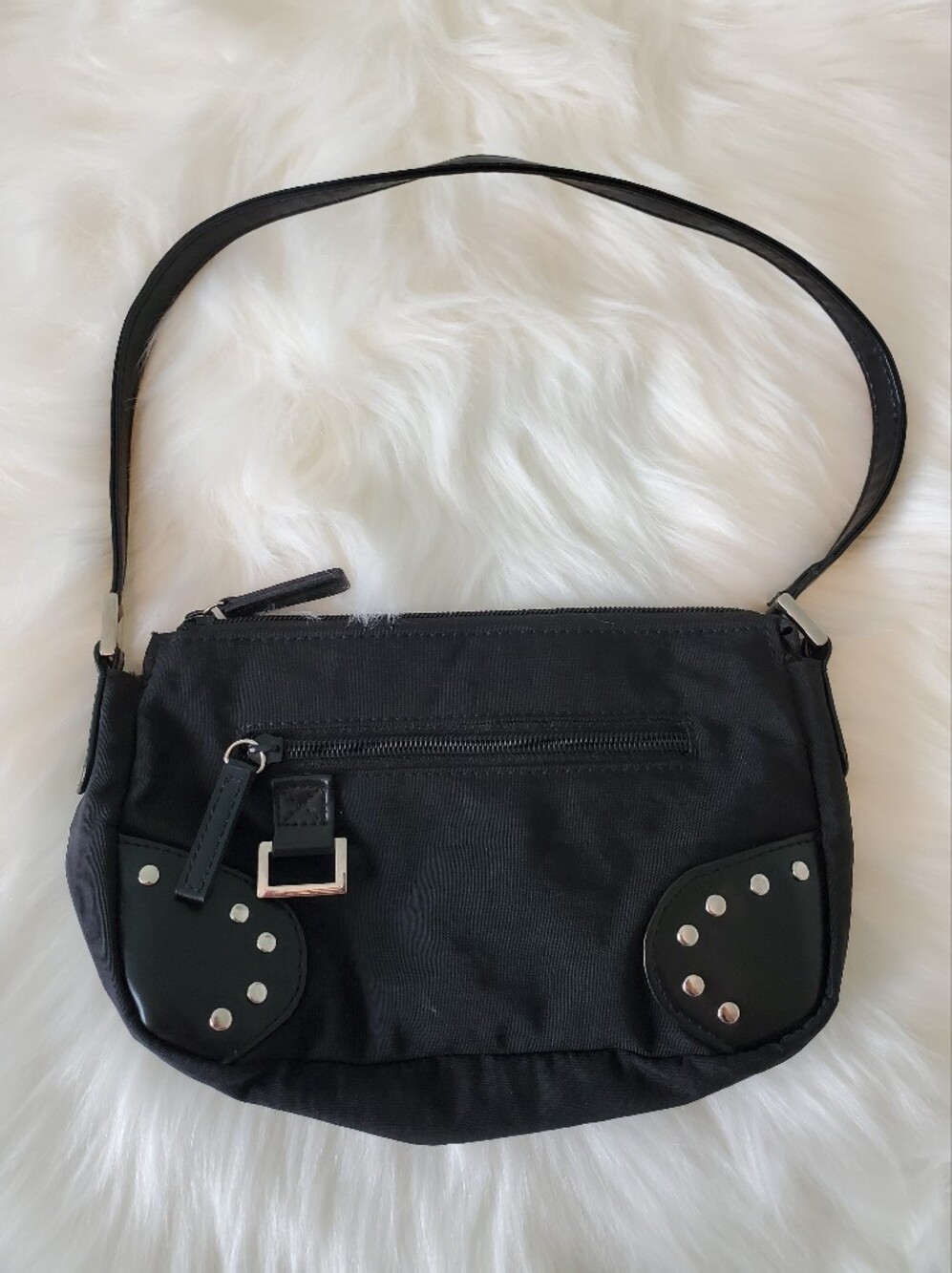 Y2K Black Nylon Studded Mini Shoulder Bag